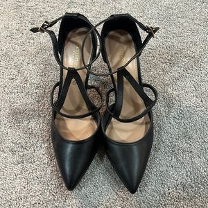 Black Pointed Toe Leather Heels Christian Siriano 4 Inch